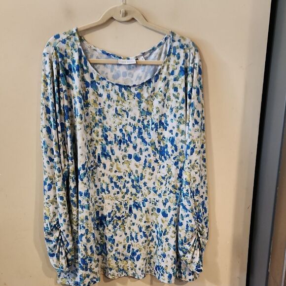 Susan Graver Relaxed Blue and Gray Blouse 4X Perfect Condition - Picture 1 of 4